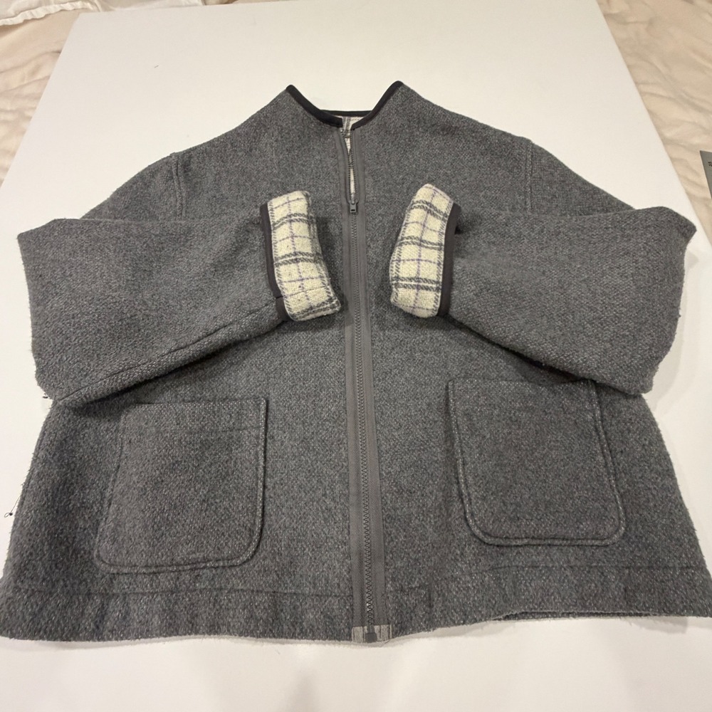 Norton McNaughton Gray Wool Blend Plaid Lined Zip Up Jacket XL Pockets